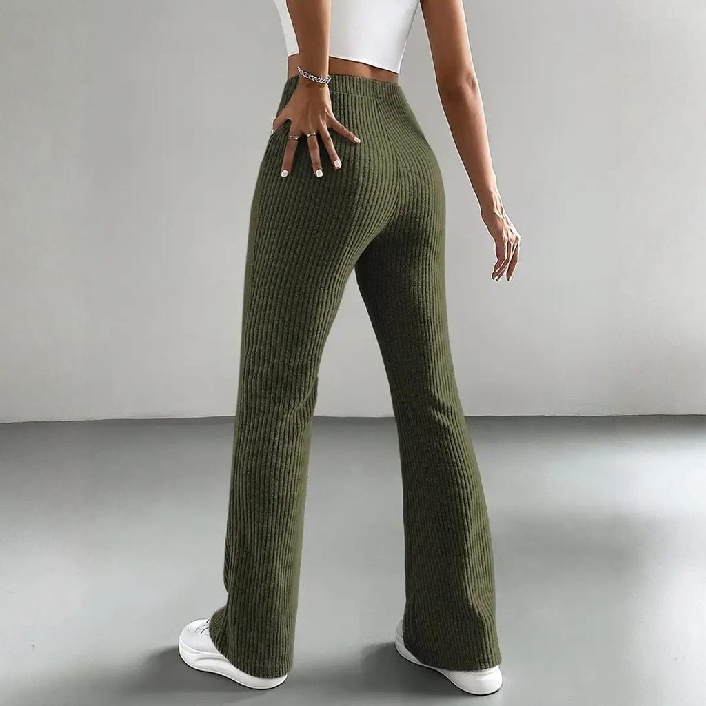 Women Solid Color Casual Pants Casual Form-fitting Flared Pants