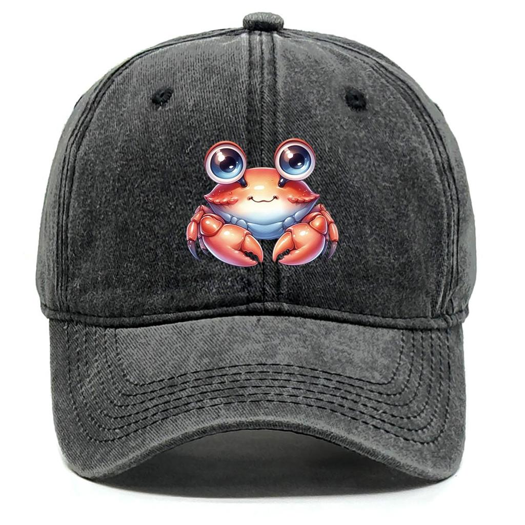 Crab Print Adjustable Sun Hat, Animal Sports Hat Sporting Vintage-Inspired Breathable Slouchy Snapback Baseball Cap