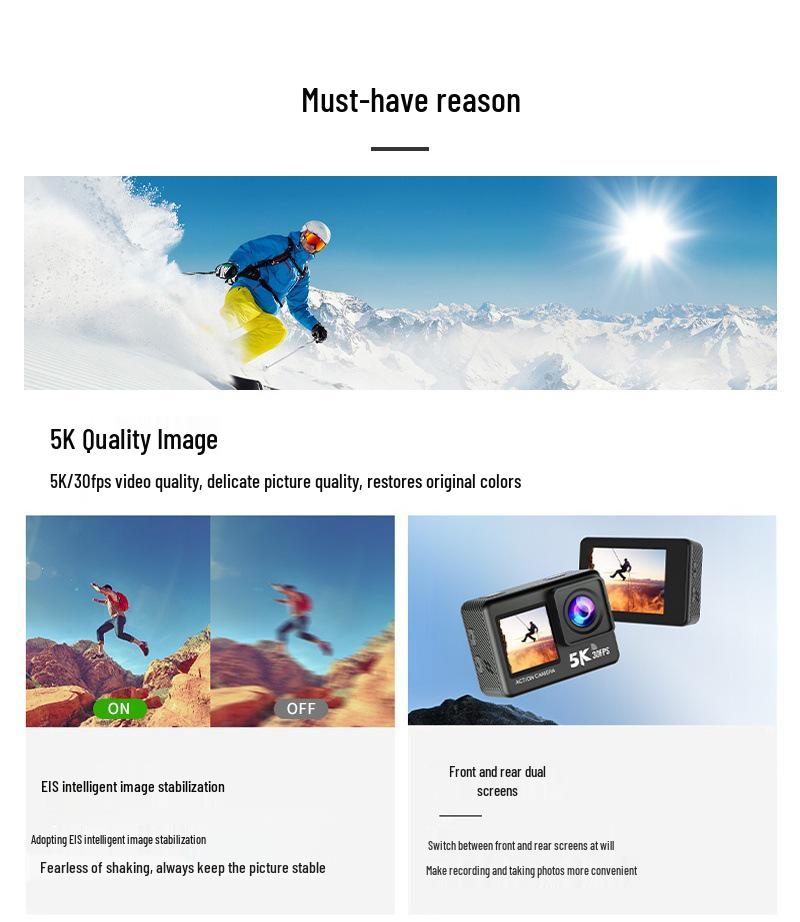 5K HD Sports Camera with Image Stabilization, Dual Color Screen & WiFi Remote for Outdoor Cycling