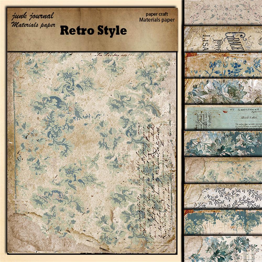 Blue Floral Retro Journal Collage Paper - 10 Sheets