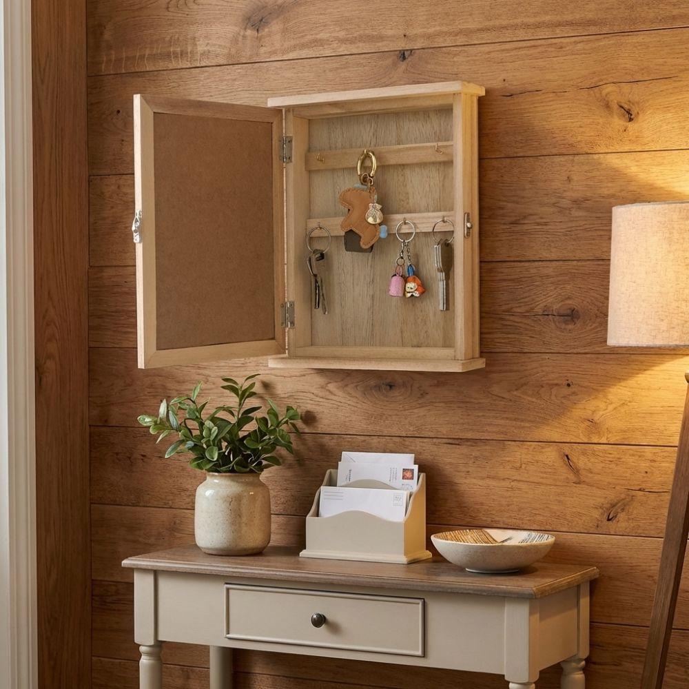 Square Cabinet Key Rack Wooden Entryway Storage Box Wall-Mounted Key Storage Box  Living Room