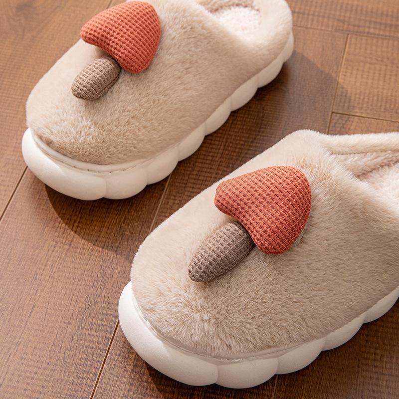Cartoon small mushroom cotton slippers autumn and winter indoor home fluffy plush thick-soled cotton slippers