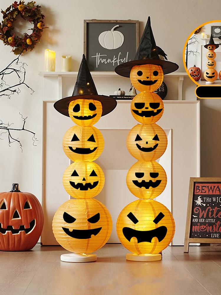 Halloween Decorative Pumpkin Lantern W/ Witch Hat LED Pumpkin Lantern Halloween Lantern for Indoor Outdoor Yard Holiday Decor