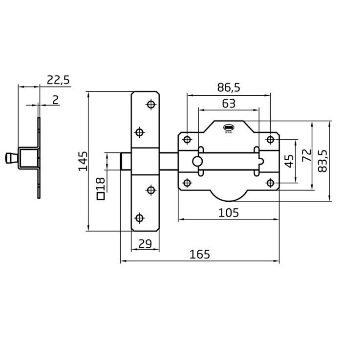 Verrou de sécurité - Mod. 1P - 105 x 165 mm - Acier - Chrome brillant