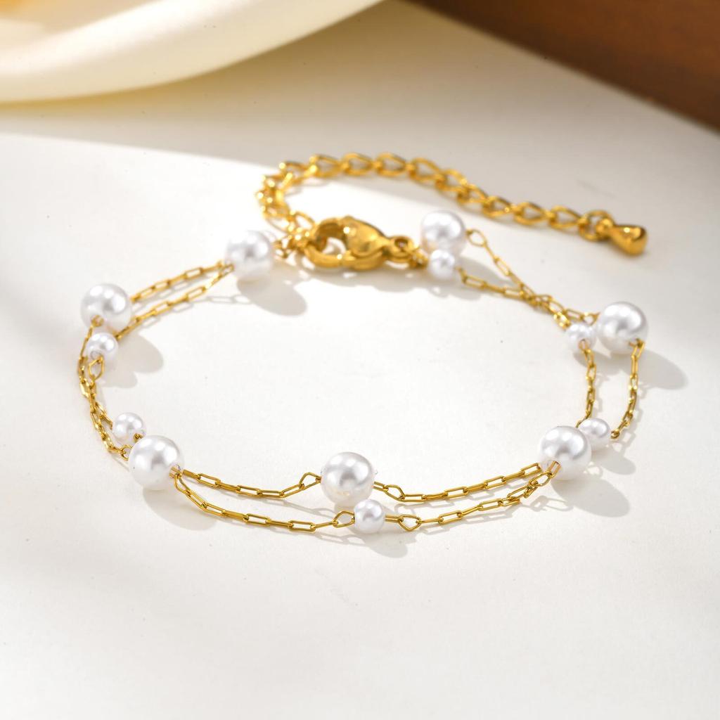 Vnox Charm Chain Bracelets For Women Statement Jewelry Gifts To Lovers Stainless Steel 18K Gold Plated Metal Bracelet