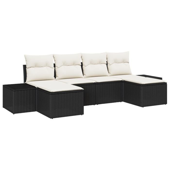 VidaXL Ensemble de canapé de jardin 6 pièces avec coussins Noir Poly Rotin 3347167
