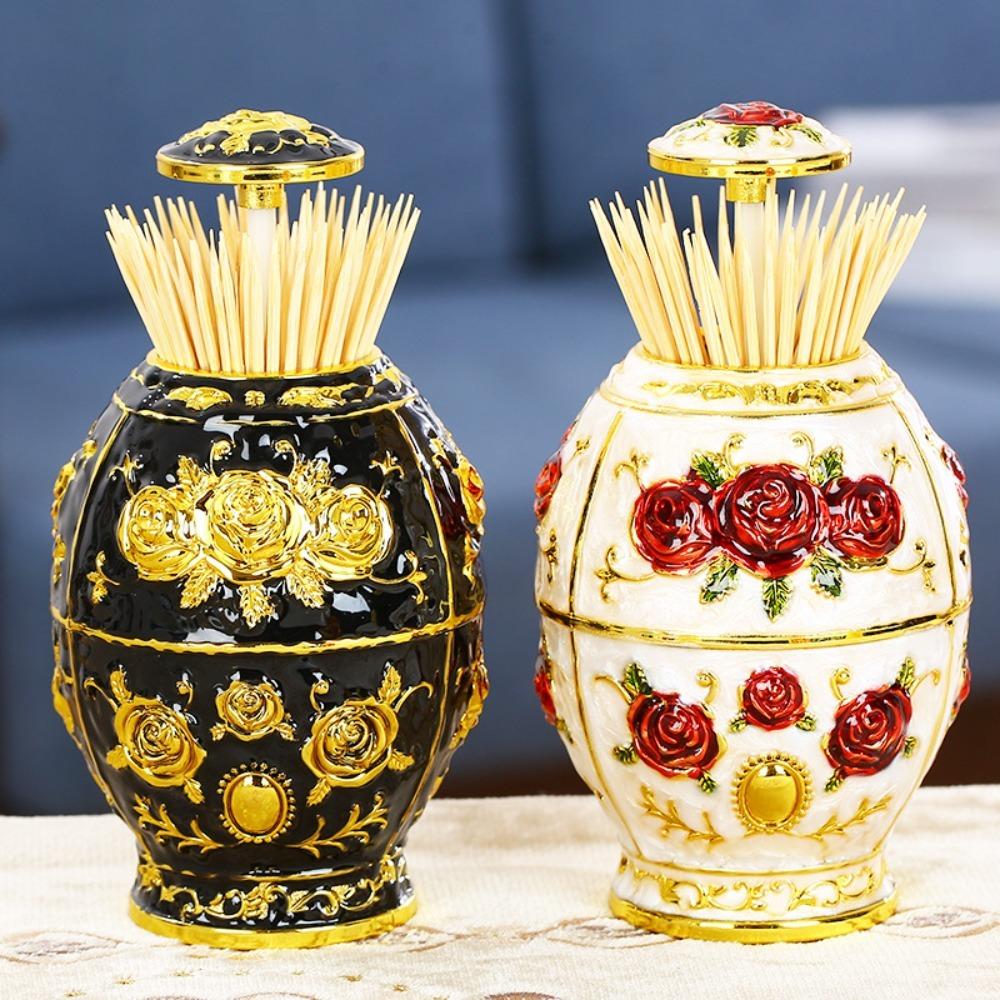 Automatic Floral Toothpick Holder Egg  Shaped Toothpick Dispenser  Living Room