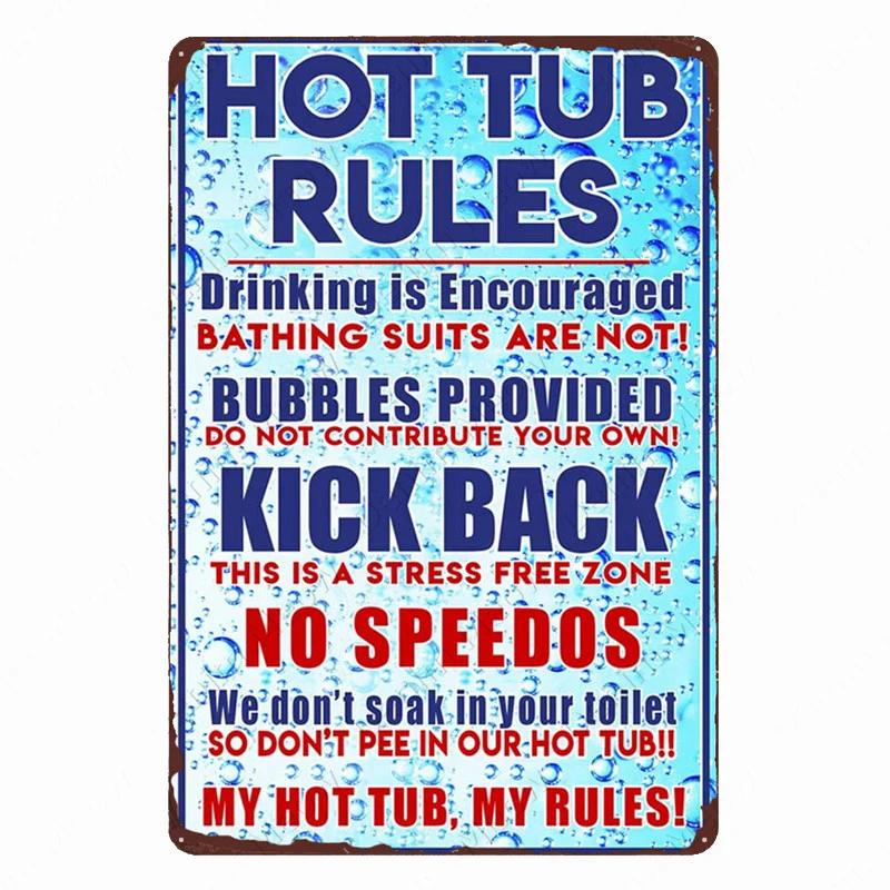Välkommen till bubbelpoolbaren Poster Bubbelpoolregler Vintage Metallplåtskyltar Pub Klubbdekoration Regel Väggkonst Plåt Heminredning N354