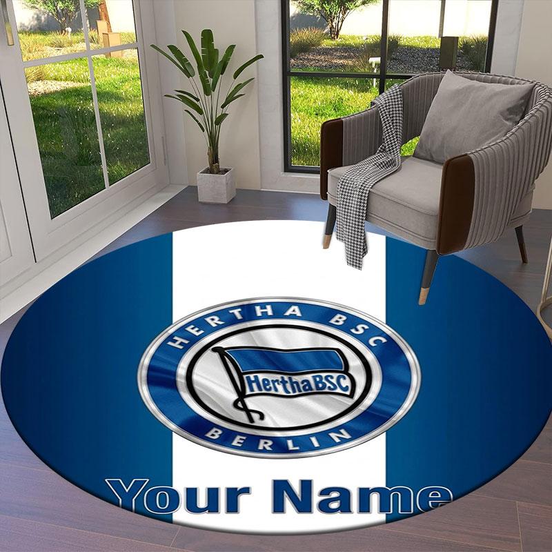 Hertha BSC Custom Name Round Area Rug,Carpet Rug for Living Room Bedroom Sofa Playroom Decor,Non-slip Floor Mat