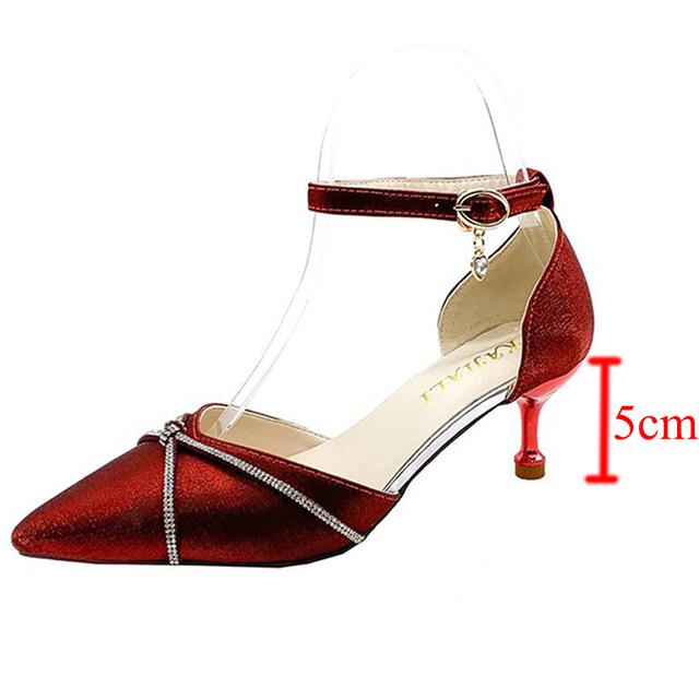 Mode Kristall Kreuz-Gebunden Damen Schuhe Pumps Spitz Zehe Med Heels Hochzeit Schuhe Frau Elegante Dünne Heels Party Schuhe