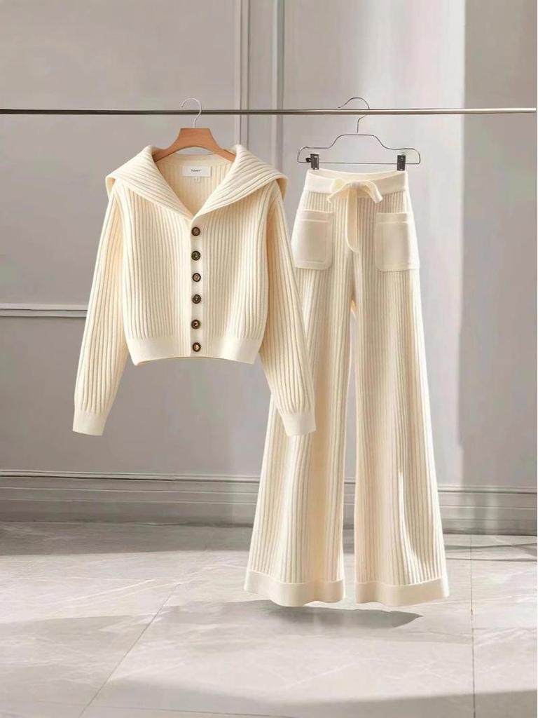 2025 Spring Women's High-End Soft Knit Top & Slimming Straight Leg Pants Suit