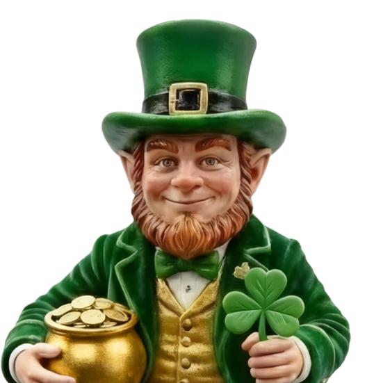 St. Patrick's Day Leprechaun Figurine Small Lucky Shamrock Statue Resin Irish Clover Leprechaun Ornament for Car Dashboard Home Table Decor