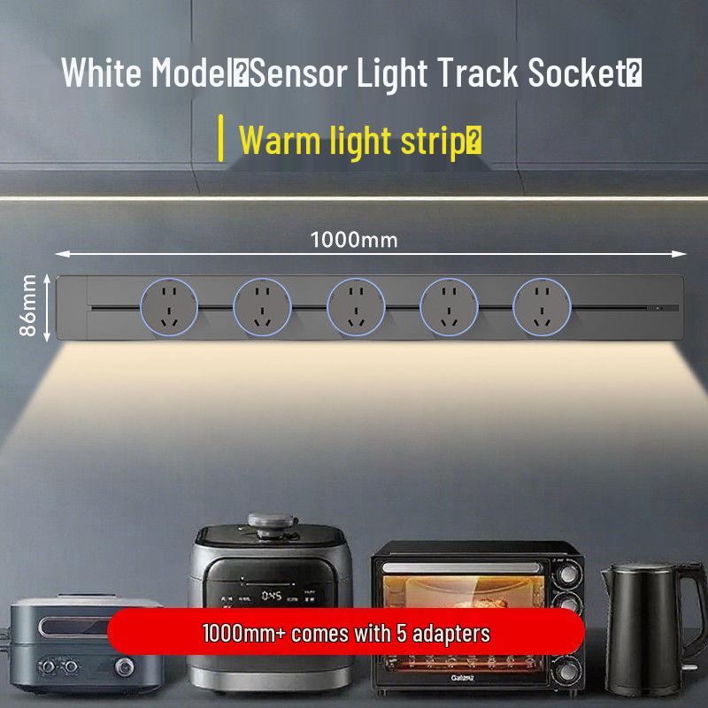Movable Sliding Track Power Strip with Sensor Light for Kitchen & Dining Room