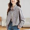 Plaid Shirt for Women's Spring and Autumn Clothes New Short Small Style Literary Retro Plaid Shirt