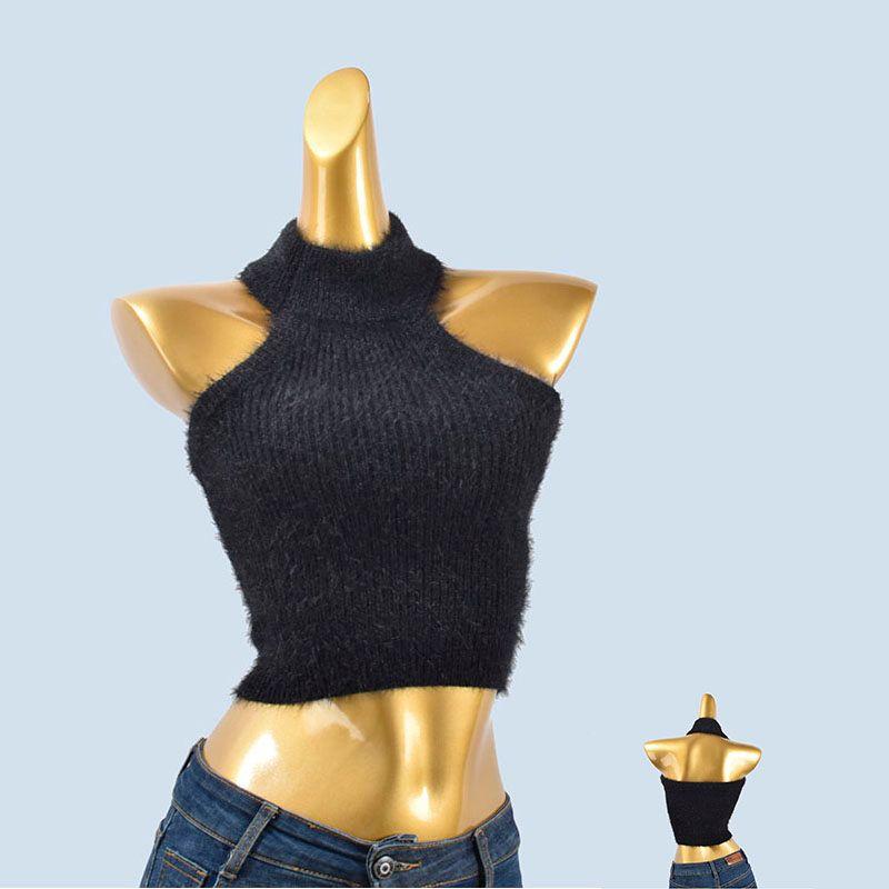 from Cupboard Good Goods Imitation Mink Cashmere Hanging Neck Cami Women Spring and Autumn Inner wear Bottoming Sexy Knitted Tube Top Sleeveless Top