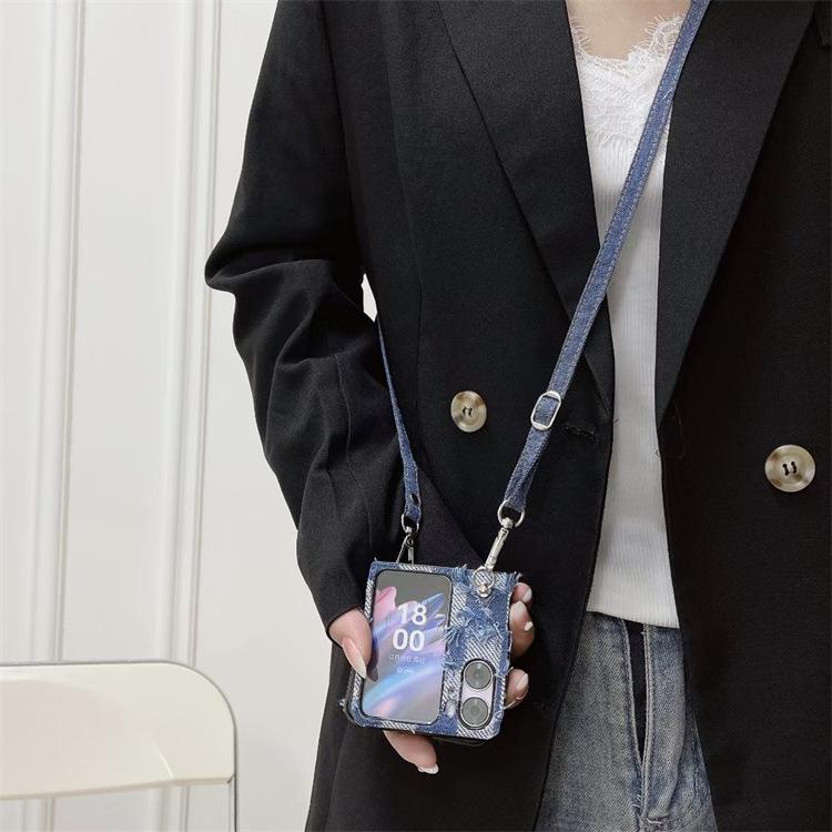Applicable OPPO Find N2 Find diagonal strap denim mobile phone case lanyard anti-drop folding protective cover