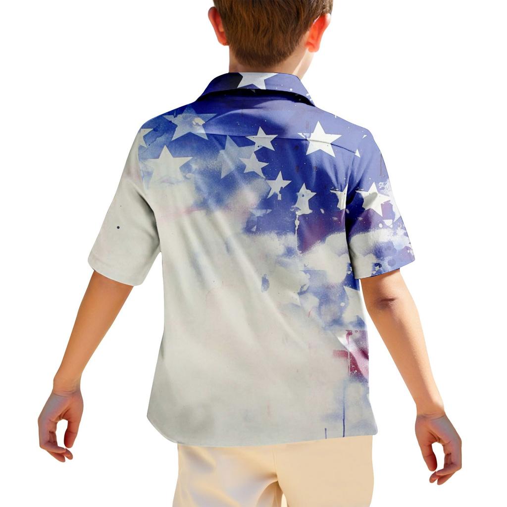 Boys' Casual Loose Short Sleeved Shirt With Fashionable Printed Shirt Top