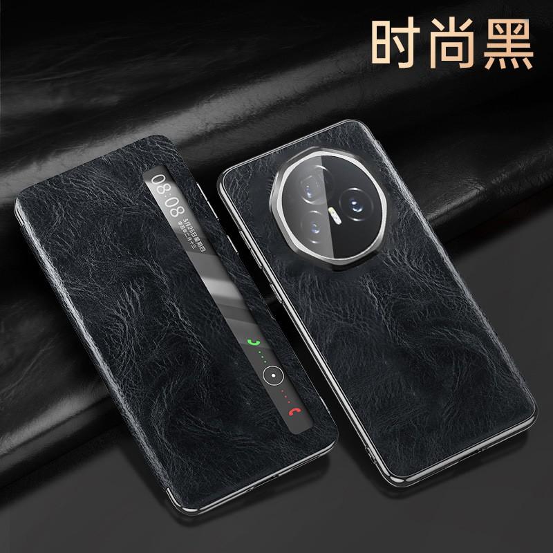 Premium Genuine Leather Flip Case Honor Magic V3 Ultra Smart Window Foldable Phone Full Coverage Shockproof Protective Cover