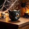 Whimsical Animal Figurine Spherical Black Cat Head Ornament, Resin Gothic Style Sculpture with Colorful Eye Stone Ornament Eyes for Halloween Tabletop