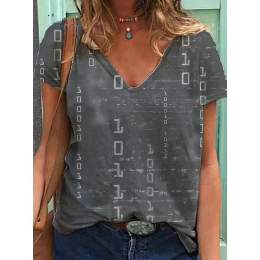 Summer New Fashion Women's T-shirt Casual Short-sleeved Harajuku 3D Printed Trendy Top V-neck Street Loose Large Size Clothes