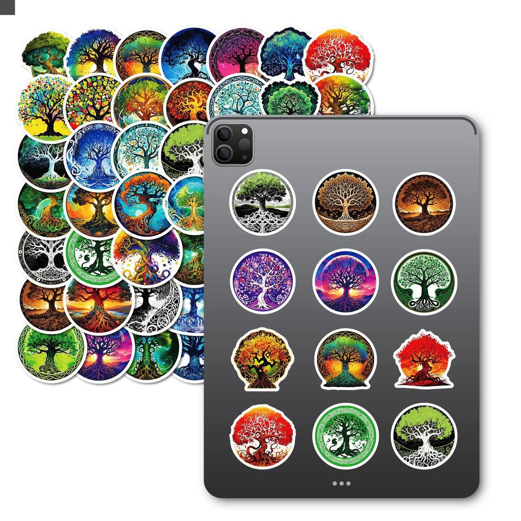 50 Life Tree Hand Account Literary Stickers Creative Totem Pattern Retro Mobile Phone Case Water Cup Computer Decoration Stickers