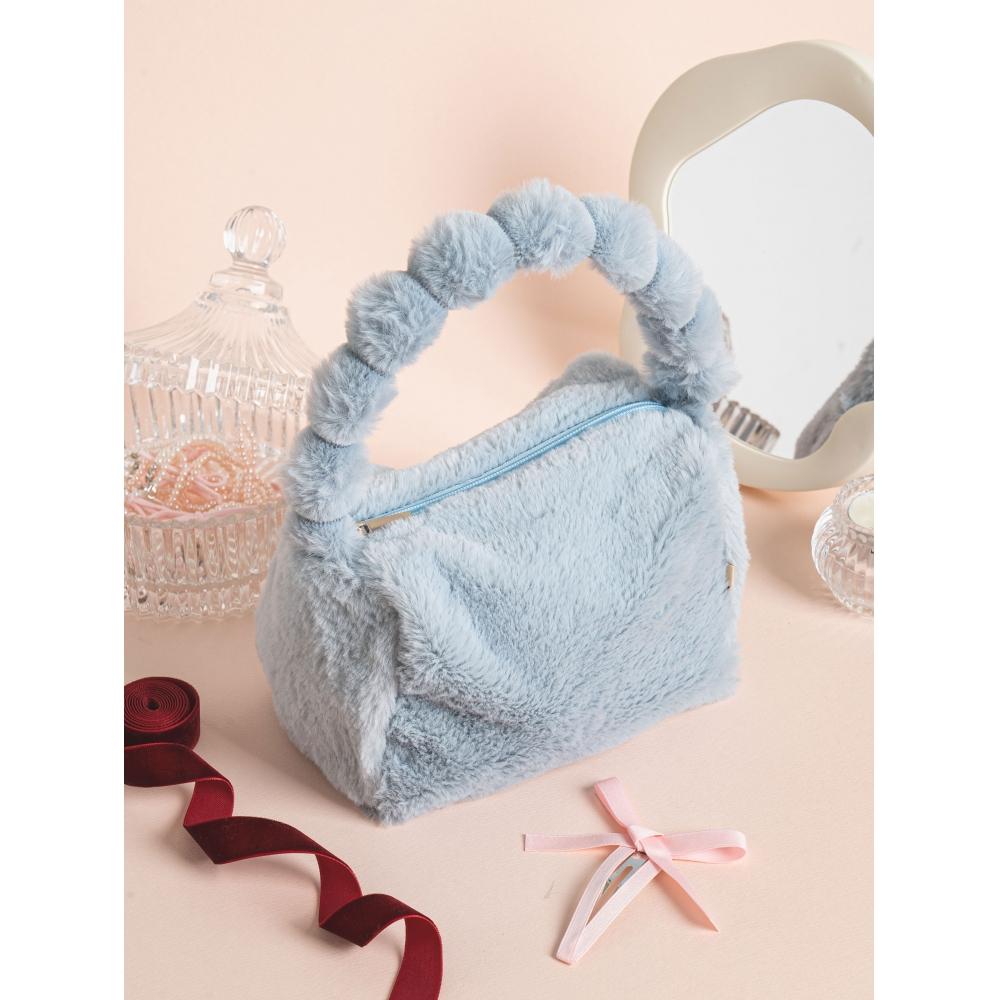 Daiso Cloud Handle Fur Tote Bag Blue