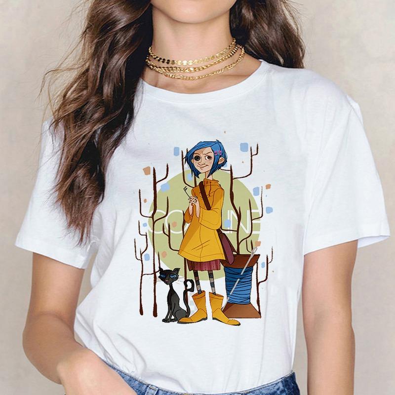 Maglietta Horror di Moda Bambola Coraline Sogni Maglietta Y2k Donna Vintage Gotica Magliette Grafiche di Halloween Abbigliamento