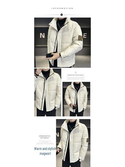 Men's Fashionable Stand Collar Down Jacket - 50% White Duck Down, Available In Black and Khaki