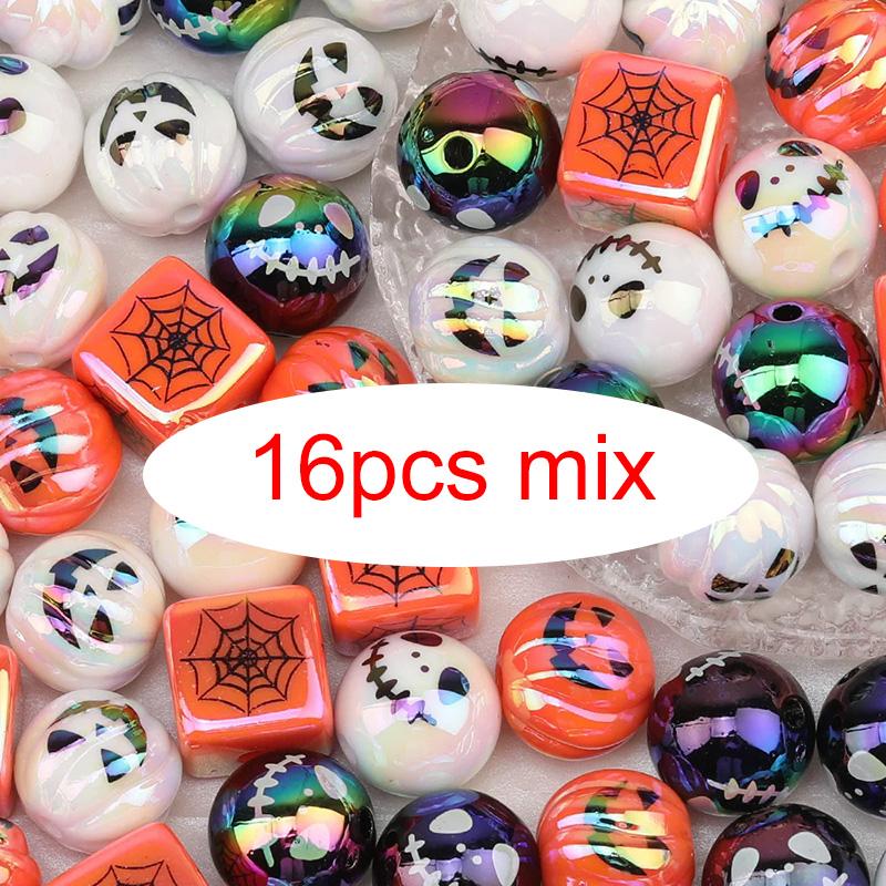

16/32pcs Multicolor Grimace Pumpkin Beads Round Acrylic Halloween Bead for Holiday Party DIY Decoration Craft Decor TMZ