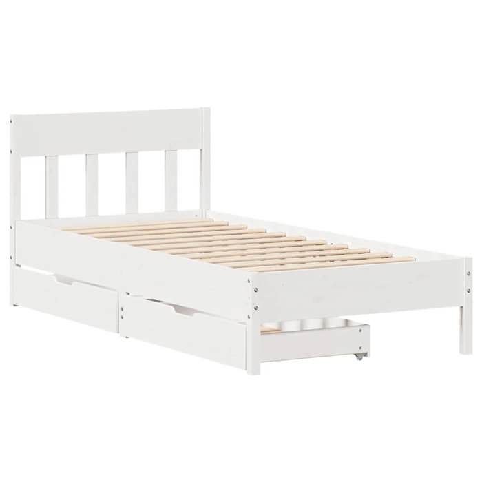 VidaXL Cadre de lit avec tête de lit blanc 75x190cm bois de pin massif, meuble de chambre à coucher, sommier, lit en bois, 3301891