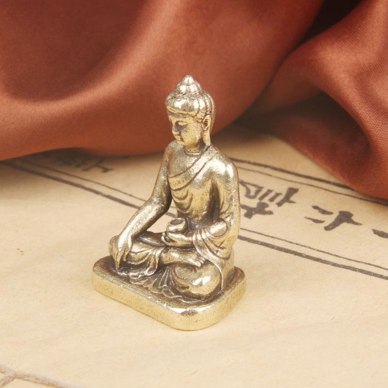 Brass Medicine Desktop Ornament Copper Sculpture Religious Worship God Statue Craft Pocket Buddha Old Coppe