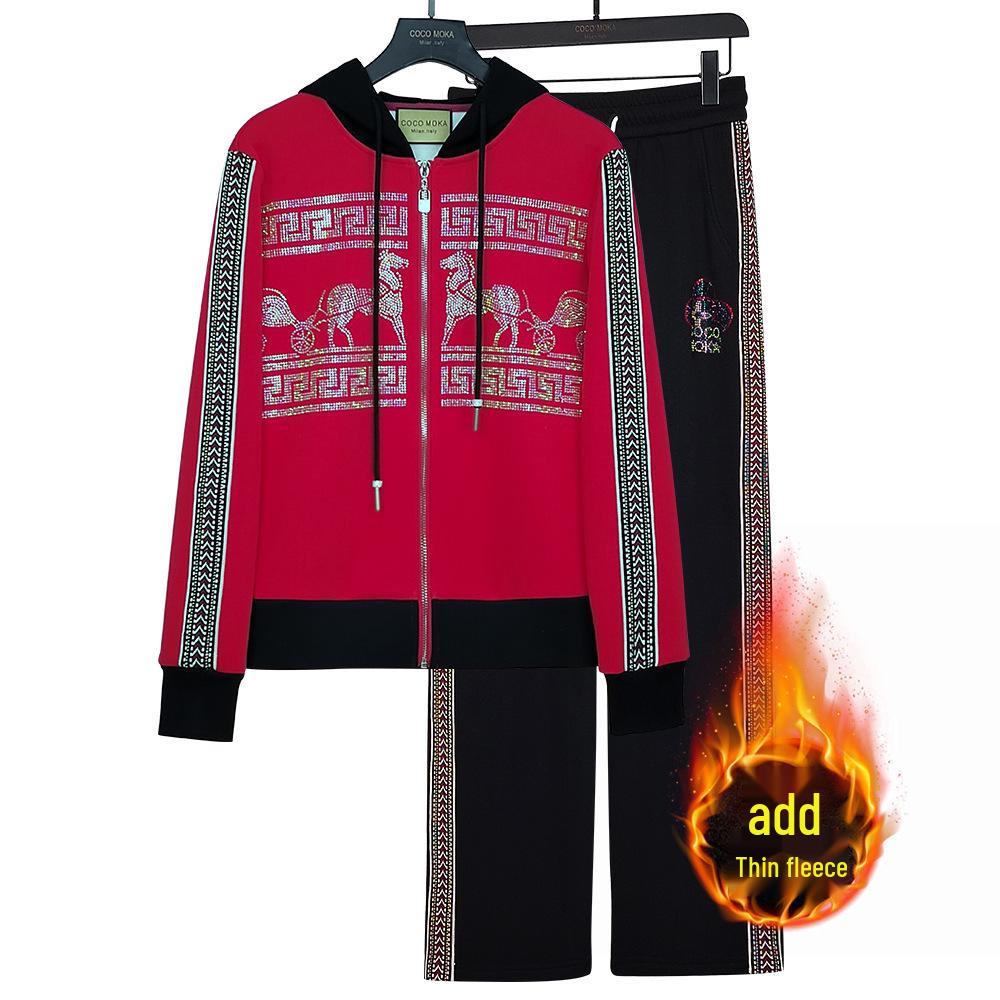 

COCO MOKA Women s Rhinestone Hooded Jacket & Plush Lined Pants Set Extra Large