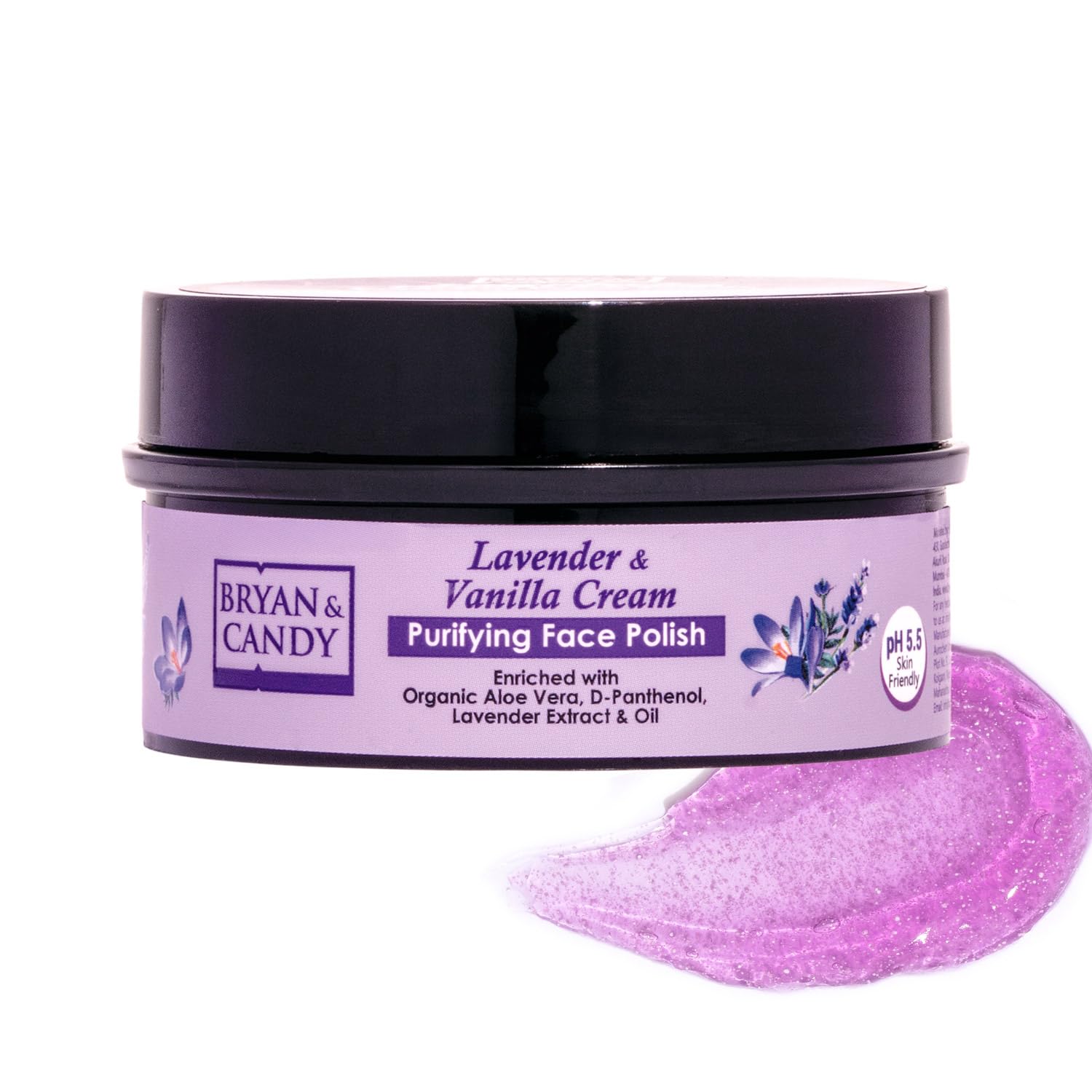 BRYAN & CANDY Purifying Face Polish, Lavender & Vanilla Cream, Gentle Exfoliating Scrub, Sensitive Skin, Paraben-Free, Cruelty-Free, 100 GM