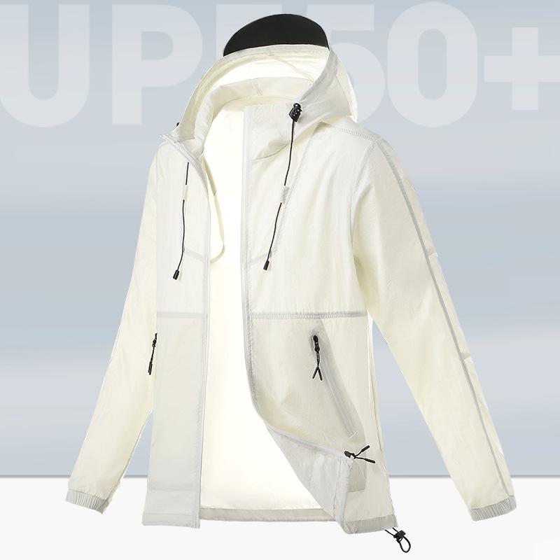 Men Summer Sunscreen Coat Hooded Thin Anti-UV Sunshade Long Sleeves Fishing Skin Jacket