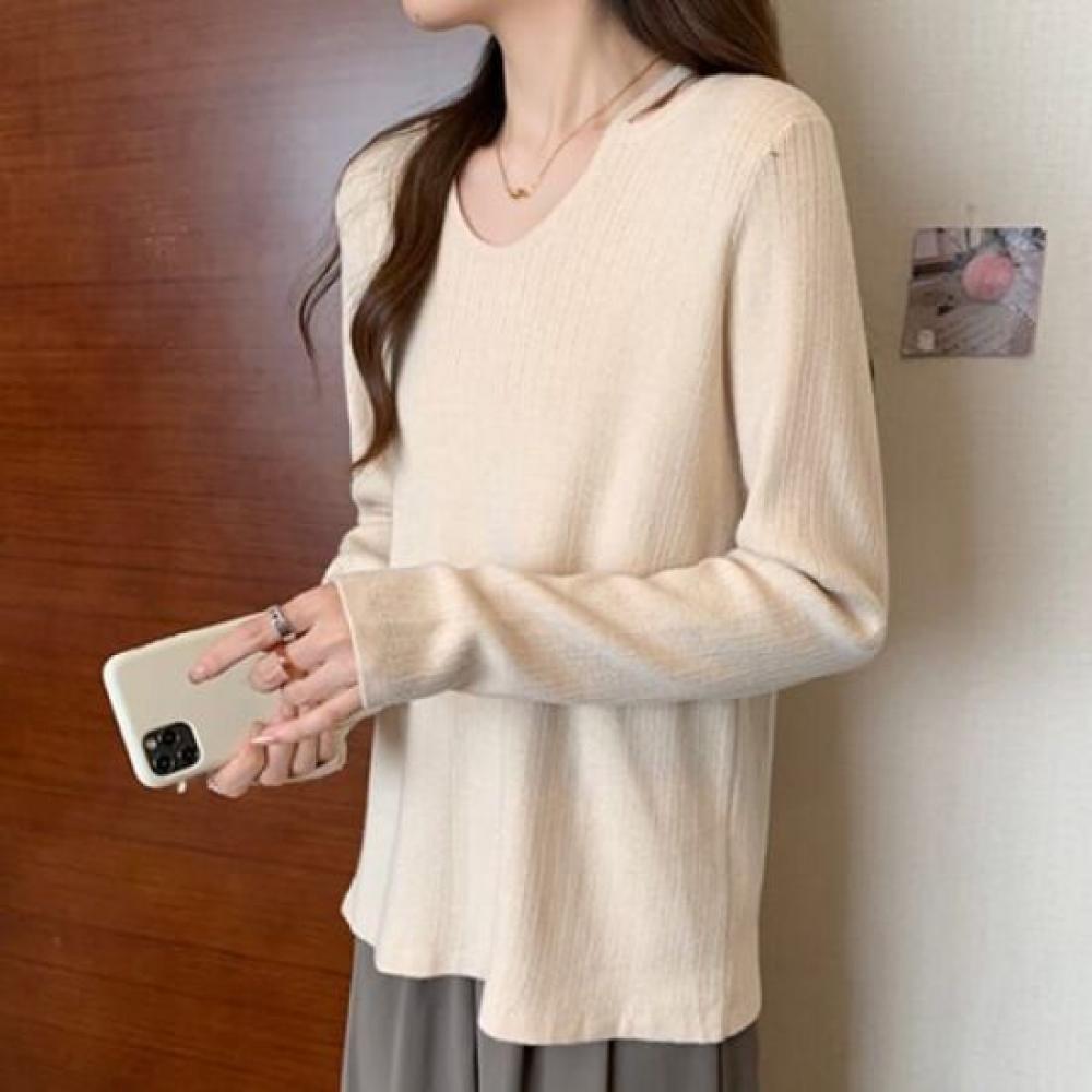 NaVaVa Women Ribbed V Neck Long sleeVe Knit Top Nk3194