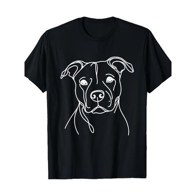 Taglie Europee T-shirt Grafica Cane Line Art Pitbull da Uomo - Girocollo Rotondo Manica Corta Retro, Design Faccia Pitbull Bianco e Nero, Lavabile in Lavatrice Casual