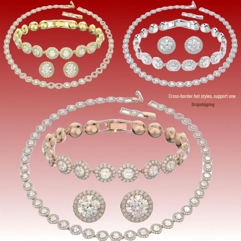 Shijia Kadın Hafif Lüks Kristal Kolye, Bileklik ve Küpe Seti