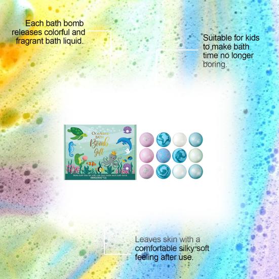 12Pcs Ocean-Themed Bath Bombs with Animal Toys Fizzy Colorful Bubble Balls for Kids Natural Sea Salt Essential Oils Moisturizing Skin-Softening Fun
