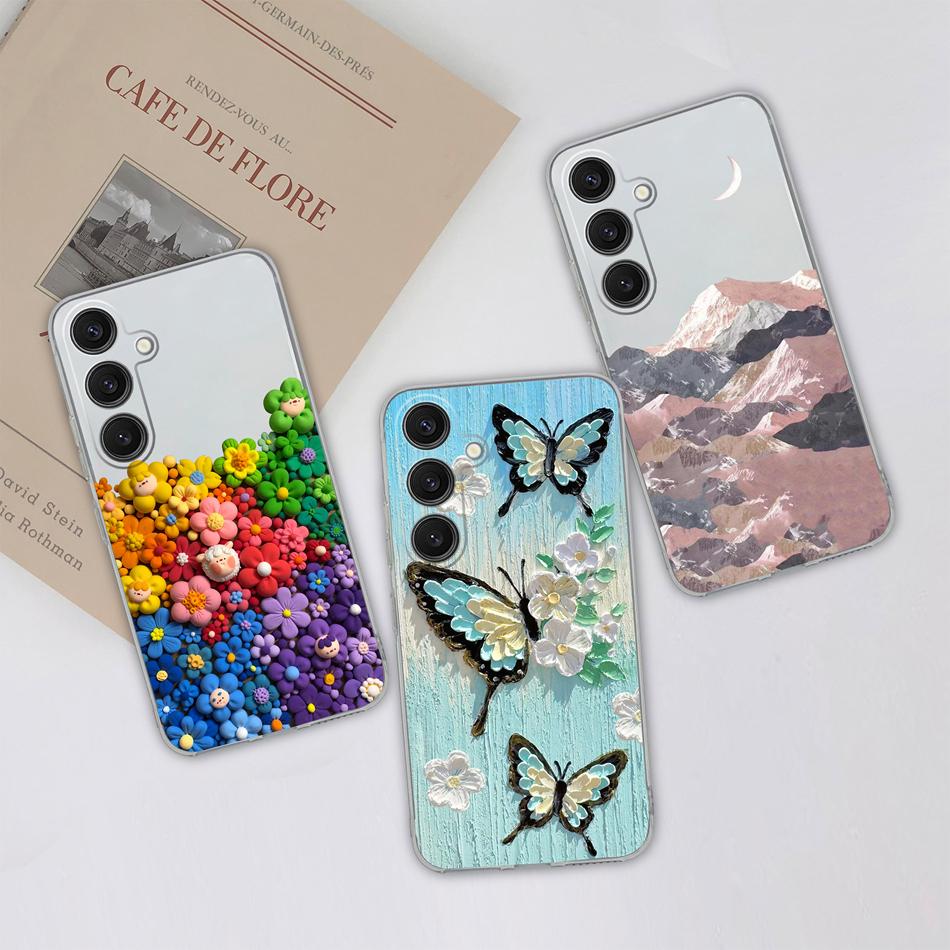 Case For Samsung Galaxy S25 FE Plus Ultra Clear Painted Flowers Back Cover For Samsung S 25 Ultra Soft Shockproof Phone Cases