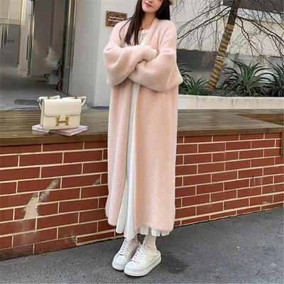 Imitation Mink Temperament Long Over-knee Sweater Cardigan for Women's Autumn Winter New Loose Thickened Knitted Jacket