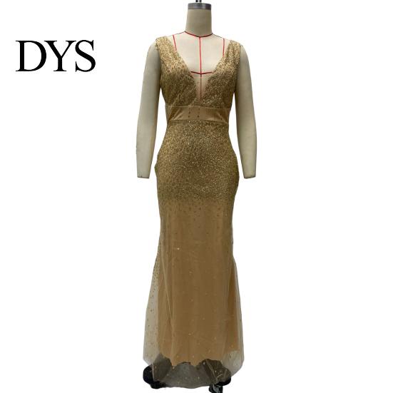 Bride Wedding Dress Women Evening V Neck Mesh Patchwork Sequin Sleeveless Split Hem Formal Attire Mermaid Shape Slim Fit Prom Party Banquet