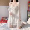 Summer Sexy Pajamas with Breast Pads Female Lace Pajamas Robe Gown Sexy Sleepwear White Lace Night Gown Lingerie for Women