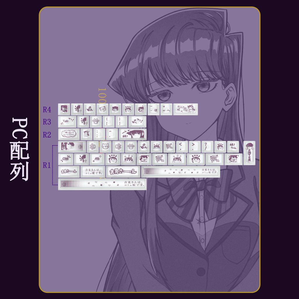 Miss Komi Theme Keycaps Custom Cherry Profie Side Engraving PC PBT Transparent Keycap Cute Cartoon Anime Point Key Cap for Gamer