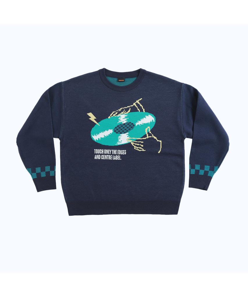 STAGE NAME Retro Record Oversized Knit Sweater_Navy
