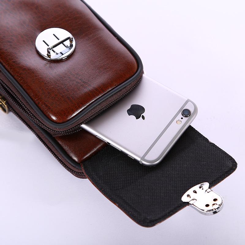 Men's PU Vertical Phone Waist Bag with Belt Loop and Snap-Lock Coin Pouch
