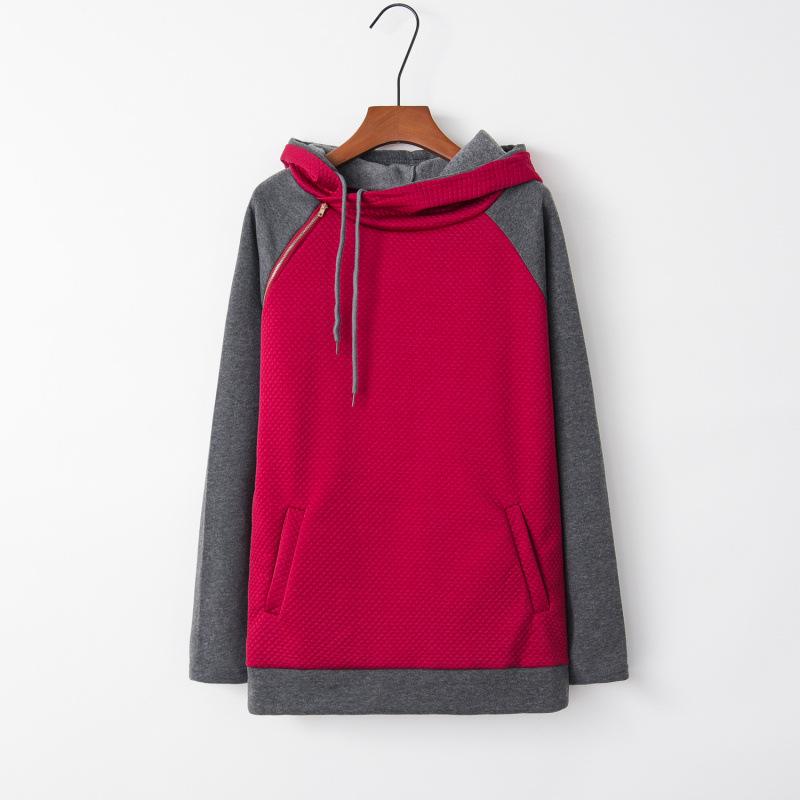 New 2020 Autumn/Winter Women's Patchwork Hooded Zipper Long Sleeve Hoodie, European American Style
