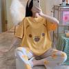 Women's Korean Style Summer Pajama Set - Cute Cartoon Design, Short Sleeve Top, Long Pants, Plus Size