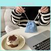 Vintage Corduroy Drawstring Cosmetic Bag Adorable Smiley Face Organizer Pouch