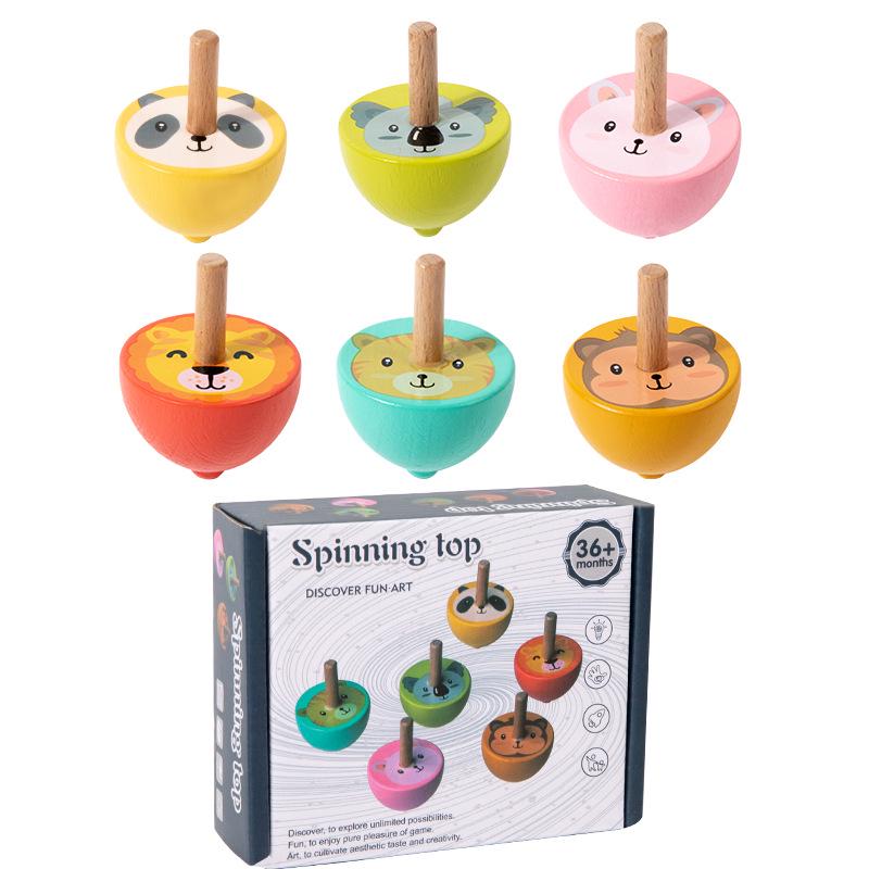 Wooden Animal Fruit Gyroscope Set: Educational Spinning Toy for Kids