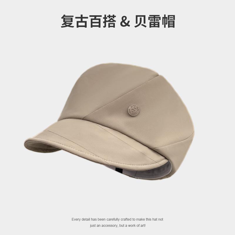 One Hat and Five Wearing Retro Cotton and Linen Octagonal Cloud Hat Summer Color Button Forward Hat Show Face Small Beret